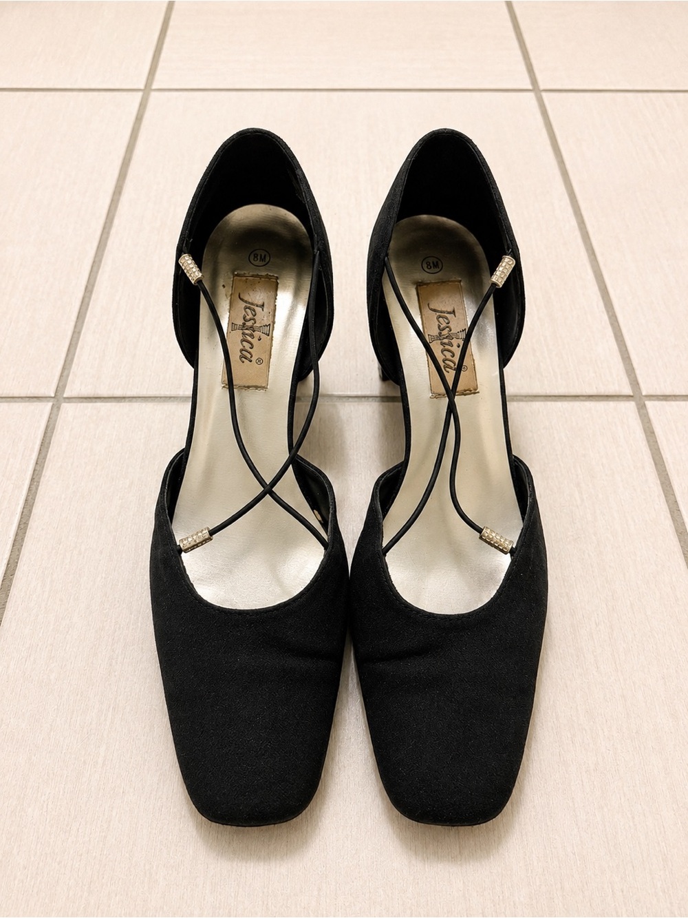 Jessica Black Square-Toe D'Orsay Heels with Ankle Wraps size 8